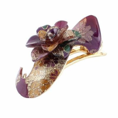 Hairstyle Purple Flower Detail Gold Tone Plastic Hair Clip Barrette Hairpin