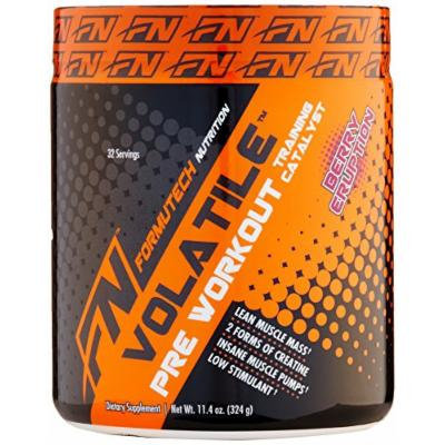 Formutech Nutrition Volatile Pre Workout Powder, 2 Forms of Creatine for Huge Muscle Pumps and Lean Muscle Mass, Low Stimulant Formula, Berry Eruption, 32 Serving