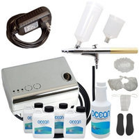 Complete Professional Belloccio Sunless Tanning Airbrush System with a Pint of 8.5% Ocean DHA Solution with Medium Bronzer, 4 Solution Variety Pack (1 Pint Total), and Accessories