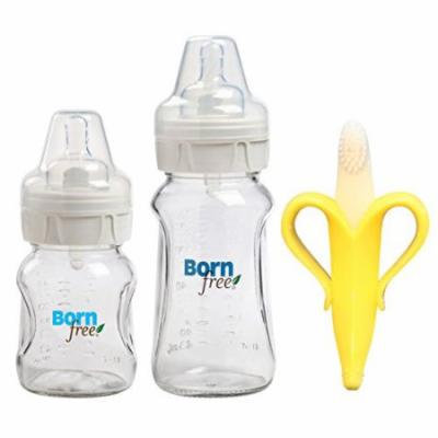 Born Free Wide Neck Glass Bottle 5oz & 9oz, Twin Pack with Banana Brush Infan...