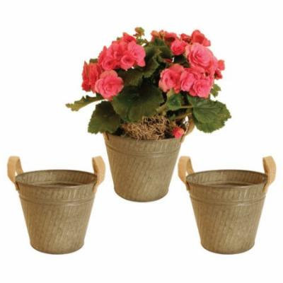 WaldImports Galvanized Metal Container with Burlap Handle (Set of 3)