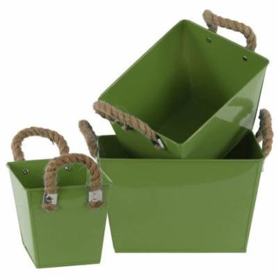 3-Pc Rectangular Bucket Set with Two Rope Handles