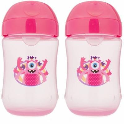 Dr. Brown's Soft-Spout Cup Pink Monster, BPA-Free, 9 oz, 2-pack Pink (Stage 2, 9 Months and Up)