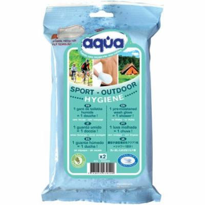 Pre-Moistened no rinse Aqua Outdoor Wash Gloves. 2 count