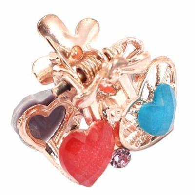 Women Faux Rhinestone Decor Heart Pattern Hair Claw Clip Jaw Hairpin Colorful
