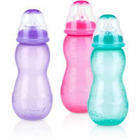 Nuby 3-Pack 11-oz Tinted Non-Drip Bottle, Girl, BPA-Free