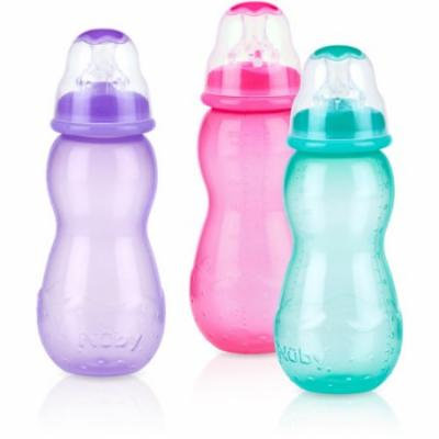 Nuby 3-Pack 11-oz Tinted Non-Drip Bottle, Girl, BPA-Free
