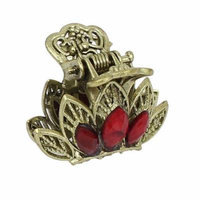 Women Lady Faux Rhinestone Accent Leaf Pattern Hair Claw Clip Jaw Hairpin Red