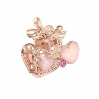 Women Faux Rhinestone Decor Heart Pattern Hair Claw Clip Jaw Hairpin Light Pink