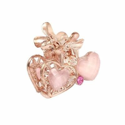 Women Faux Rhinestone Decor Heart Pattern Hair Claw Clip Jaw Hairpin Light Pink