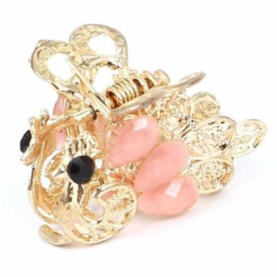 Women Faux Rhinestone Accent Peacock Pattern Hair Claw Clip Jaw Hairpin Pink