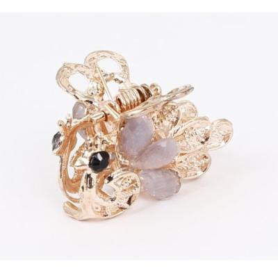 Faux Rhinestone Accent Peacock Pattern Hair Claw Clip Jaw Hairpin Light Purple