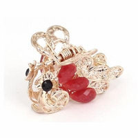 Women Lady Faux Rhinestone Accent Peacock Pattern Hair Claw Clip Jaw Hairpin Red