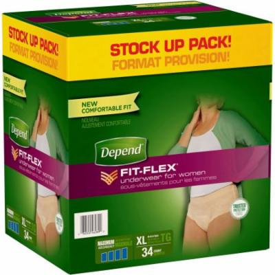 Depend FIT-FLEX Maximum Absorbency Incontinence Underwear for Women, XL, 34 count