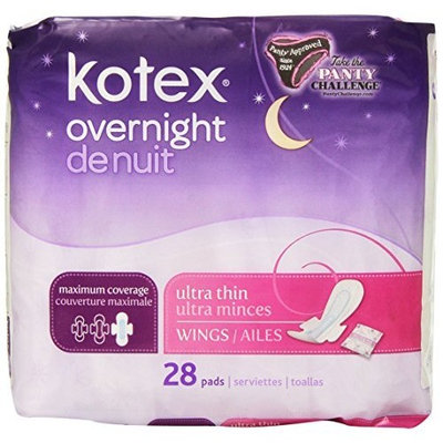 Kotex Ultra Thin Over Night With Wings, 28-Count Packages (Pack of 6)