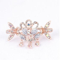 Ladies Faux Rhinestone Pendant Peacock Pattern Hair Claw Clip Jaw Hairpin Pink