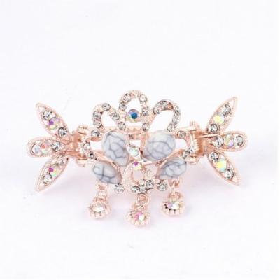Ladies Faux Rhinestone Pendant Peacock Pattern Hair Claw Clip Jaw Hairpin Pink