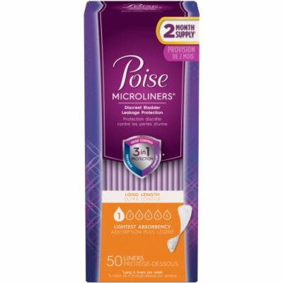 Poise Microliners Lightest Absorbency Long Length Incontinence Panty Liners, 50 count