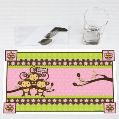 Triplet Monkey Girls - Party Placemats - Set of 12