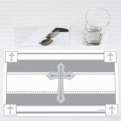 Delicate Blessings Cross - Baptism Party Placemats - Set of 12