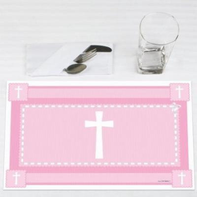Delicate Pink Cross - Baptism Party Placemats - Set of 12