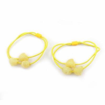 2 Pcs Twinkle Heart Design Bead Accent Elastic Hair Tie Ponytail Holder Yellow