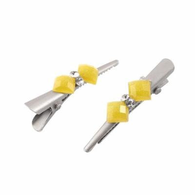 Ladies Yellow Manmade Crystal Accent Single Prong Alligator Hair Clip Pair
