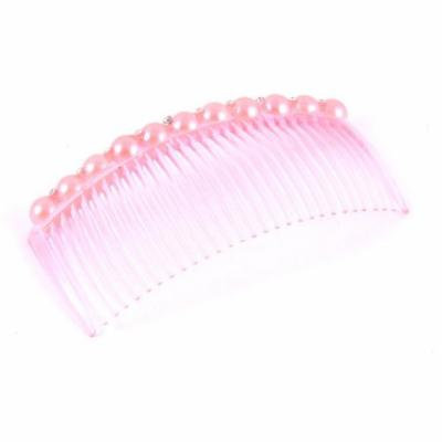 29-Teeth Faux Pearls Rhinestone Decor Plastic Hair Clip Comb PInk