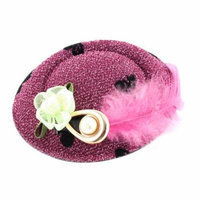 Pink Feather Faux Pearl Black Batterfly Top Hat Alligator Hair Clip