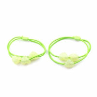 2 Pieces Twinkle Heart Design Bead Accent Elastic Hair Tie Ponytail Holder Green
