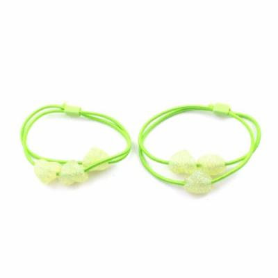 2 Pieces Twinkle Heart Design Bead Accent Elastic Hair Tie Ponytail Holder Green