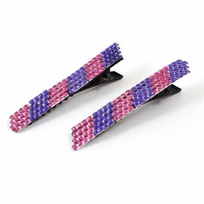 2Pcs Fuchsia Purple Faux Crystal Detailing Metal Alligator Hair Clips for Women