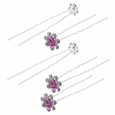 Bridal Bridesmaid Rose Flower Rhinestone Decor Hair Pin Clip Fuchsia 5pcs