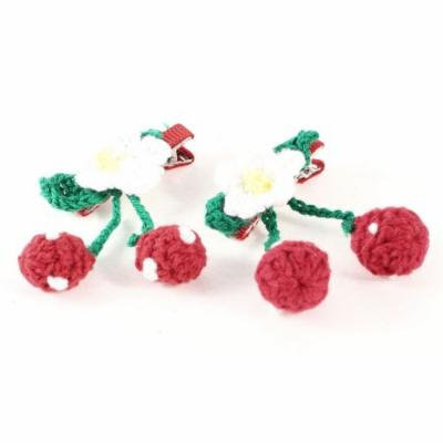 Pair Baby Girls Red Knitted Cherry Decor Barrette Alligator Hair Clip
