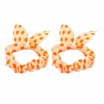 Dots Pattern Rabbit Ear Style Elastic Hair Ties Bands Ponytail Holder Beige Orange 2 Pcs