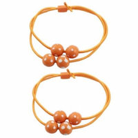 2 x White Dots Print Beads Accent Elastic Hair Tie Bands Ponytail Holder Orange