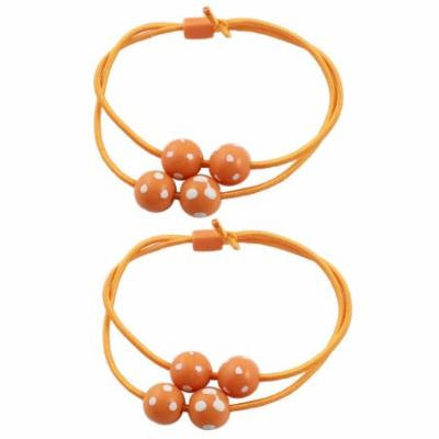 2 x White Dots Print Beads Accent Elastic Hair Tie Bands Ponytail Holder Orange