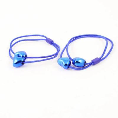 2PCS Heart Faux Beads Decorated Stretch Hair Tie Ponytail Holders Blue