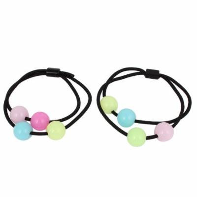 2Pcs Multi-colors Round Beads Accent Stretch Rope Hair Band Ponytail Holder