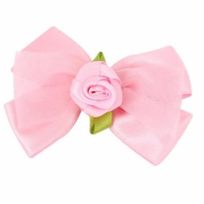 Pink Nylon Organza Bowknot Flower Leaf Decor Alligator Hair Clip for Lady