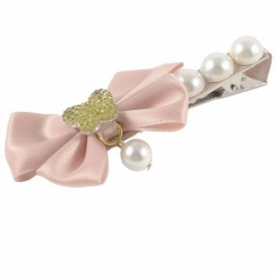 Light Pink Ribbon Ornament Faux Pearl Metal Alligator Hair Clip