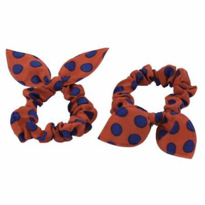 Blue Orange Dots Pattern Rabbit Ear Style Stretchy Hair Ties Bands Ponytail Holder 2 Pcs