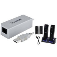 Insten Black Dual Charging Dock Station with 2-pack 2800mAh Rechargeable Battery + USB LAN Adapter For Wii