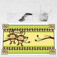 Twins Monkey Neutral - Party Placemats - Set of 12