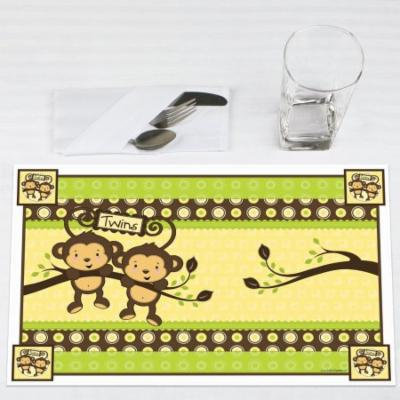 Twins Monkey Neutral - Party Placemats - Set of 12