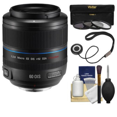 Samsung 60mm f/2.8 NX Macro ED OIS SSA Lens (Black) with 3 UV/CPL/ND8 Filters + Kit for Galaxy NX, NX30, NX210, NX300, NX2000, NX3000 Cameras