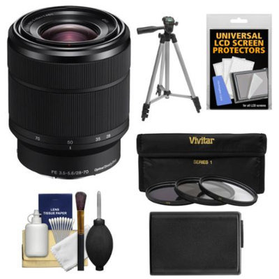 Sony Alpha E-Mount FE 28-70mm f/3.5-5.6 OSS Zoom Lens with NP-FW50 Battery + Tripod + 3 UV/ND8/CPL Filters Kit for A7, A7R, A7S Digital Camera