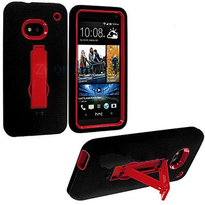 myLife Brand Products myLife Black + Red Shockproof Armor (Built In Kickstand) Body Glove Case for HTC One M7, Google Play Edition