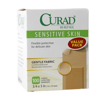 Curad Sensitive Skin Gentle Fabric Sterile Latex-Free Bandages, 3/4 x 3 inch (19 x 76 mm), 100 ea