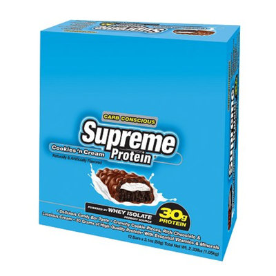 Supreme Protein Carb Conscious Quadruple Layer Protein Bars 12 Pack Cookies & Cream